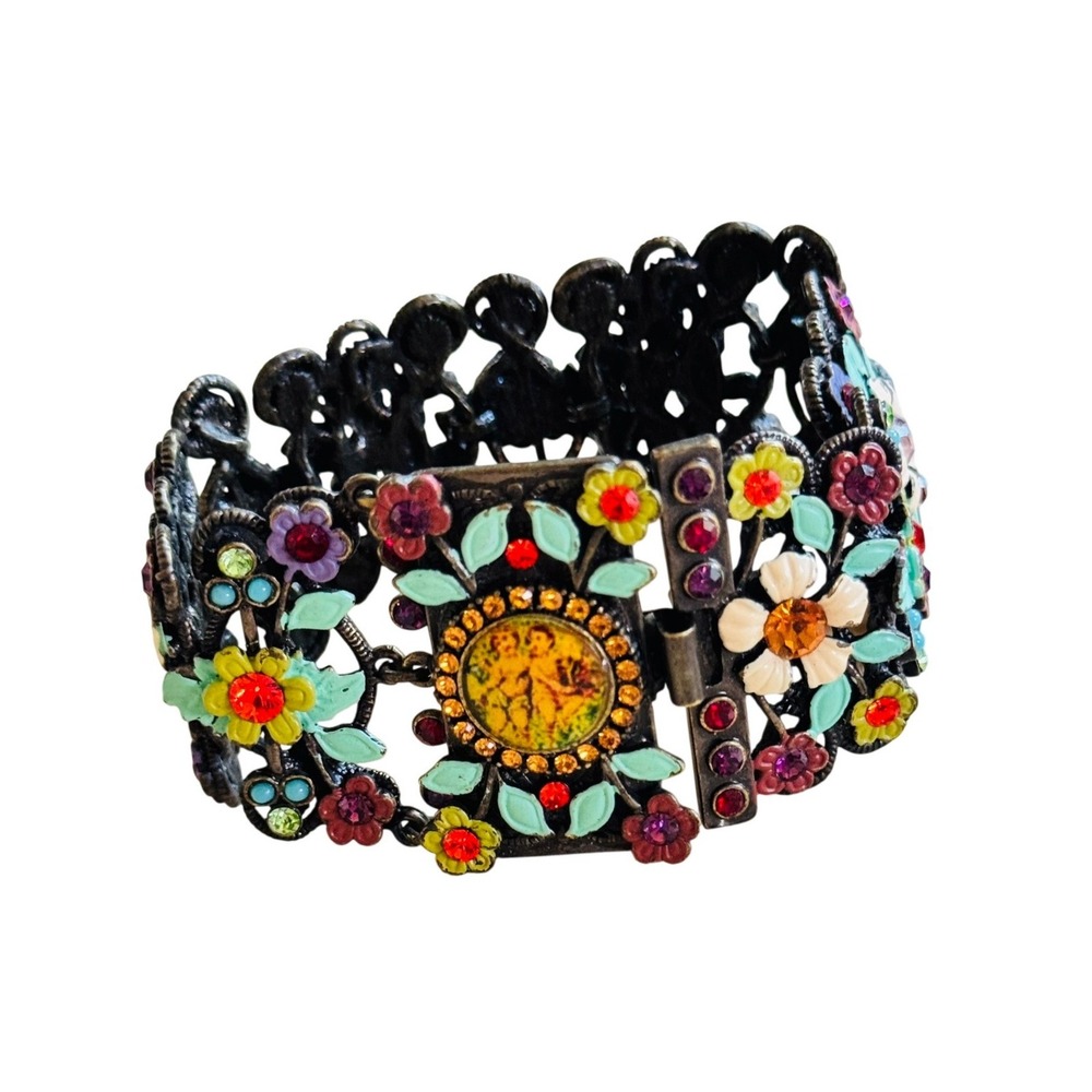 Michael Morrison MX Cherub Angel Bracelet VTG Rhinestone Floral Victorian Style